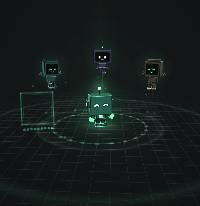 Illustration: an agent on a test floor with three reviewers, each in a different color.
